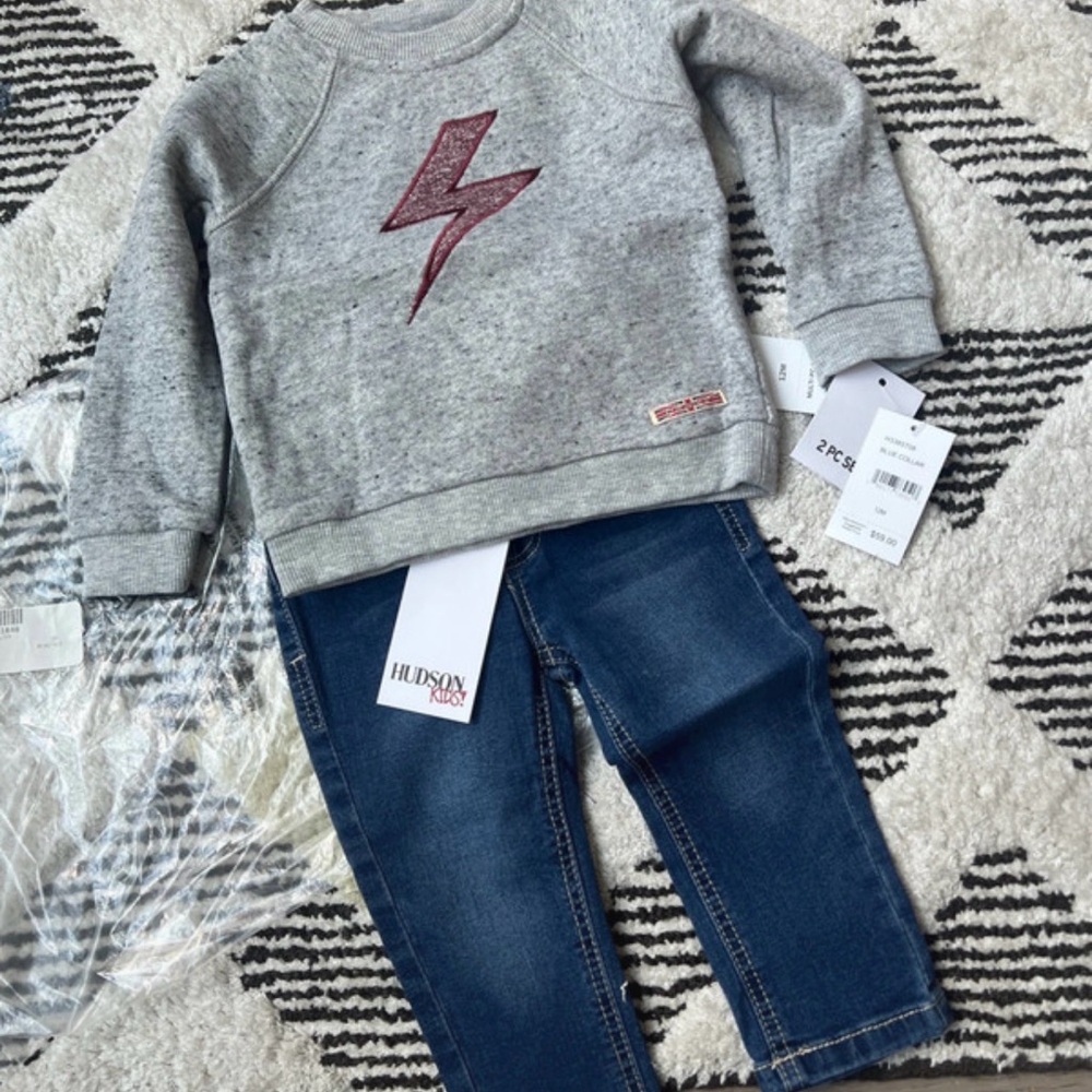 NWT Hudson Baby Boys French Terry Sweatshirt & Jeans 2-Piece Set